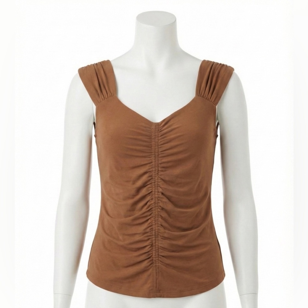 Torrid Festi Brown Ruched Mesh Scoop Neck Tank Top Sleeveless Stretch Plus Size